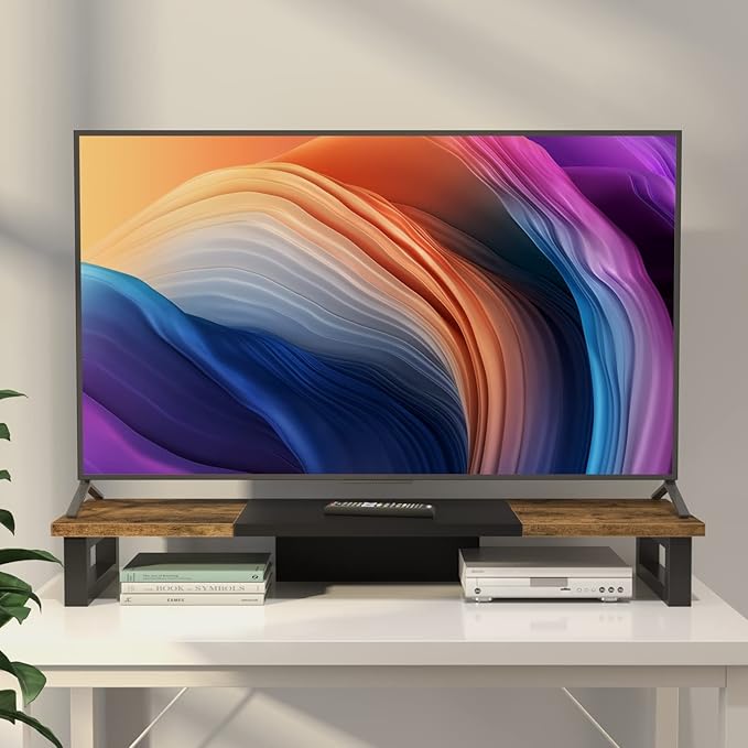 WESTREE Dual Monitor Stand Riser, Wood and Steel Monitor Stand Riser, Computer Monitor Stand for 2 Monitors, Multi-Purpose Desktop Storage Stand for Computer,Laptop,Printer,TV-DeskoryOffice