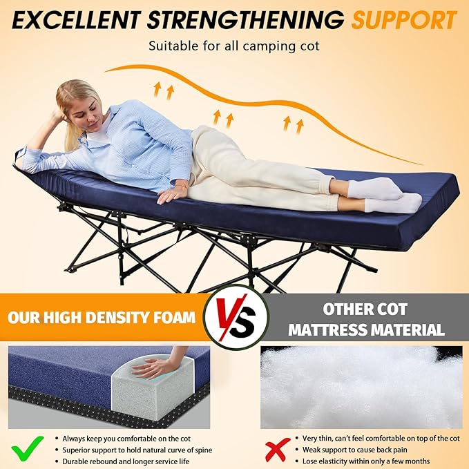 CYMULA Camping Cot Mattress 2in Memory Foam Sleeping Pad, Soft Warm Non-Slip - Image 2