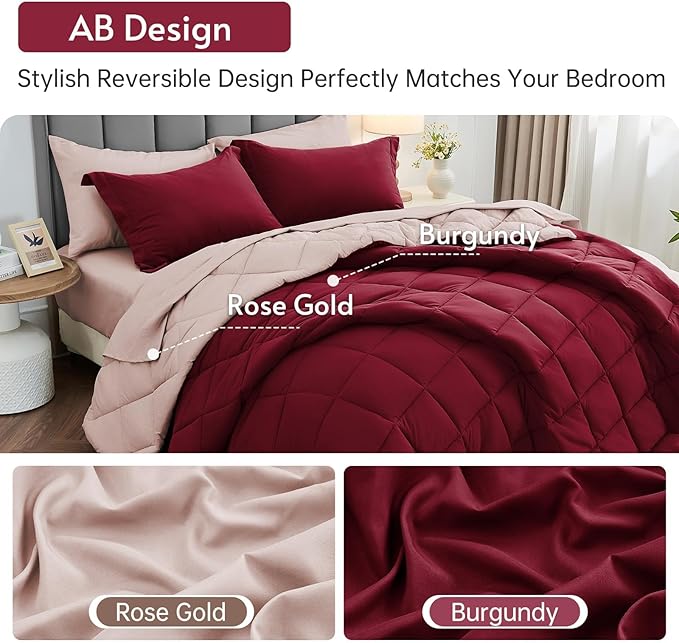 MUXHOMO 7 Pieces California King Comforter Set, Reversible Bed in a Bag Cal - Image 3