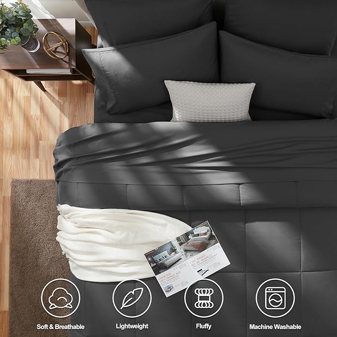 CozyLux California King Comforter Sets Dark Grey, 7 Pieces Cal King Bed in a Bag - Image 2
