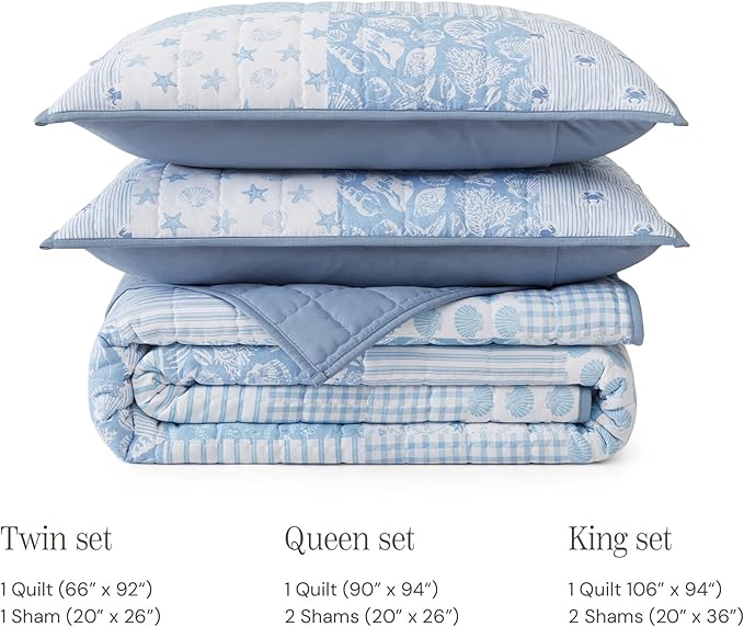 BLOOMHAVEN Quilt Set Queen Size, Patchwork Sea Blue Floral Quilt Sets, - Image 8