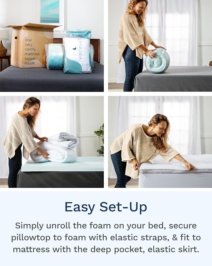 ViscoSoft 3 Inch Pillow Top Memory Foam Mattress Topper Twin - Image 5