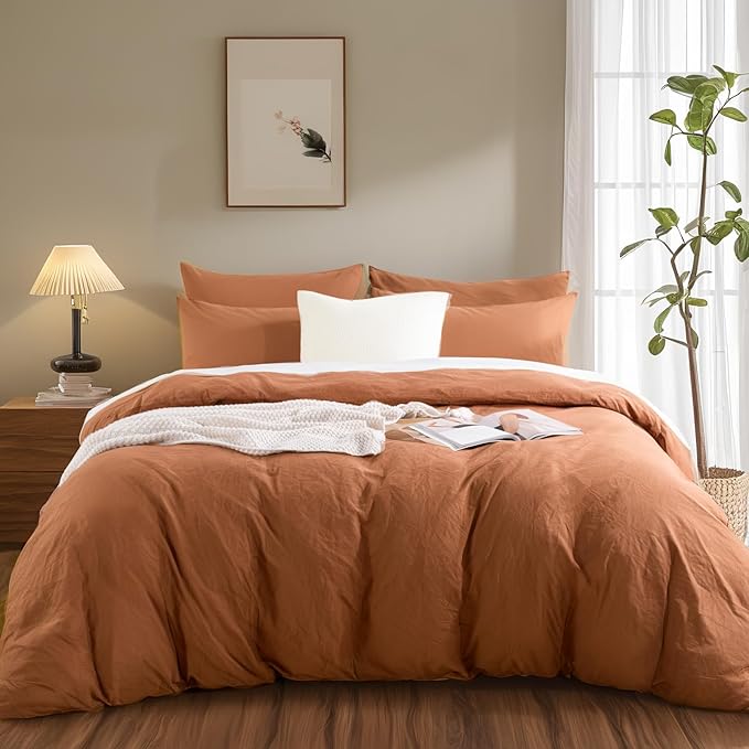 NEXHOME PRO Duvet Cover Set 100% Washed Cotton Super King 108"x98", Organic - Image 3