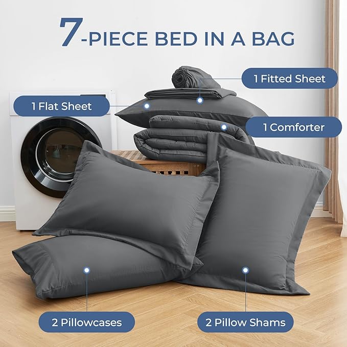 Sasttie Super King Comforter Set, 7 Pieces Extra Large Bed in a Bag, Complete - Image 6