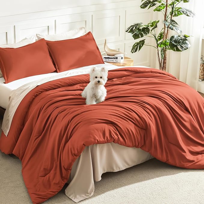 Litanika Comforter King Size Bed Set Burnt Orange, 3 Pieces Terracotta Boho by Litanika