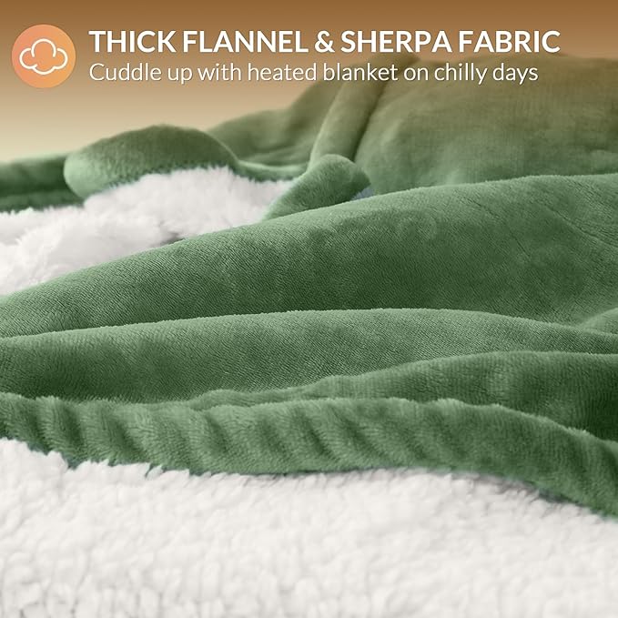 HOMLYNS LuxeHeat Heated Blanket Electric Blanket, Soft Flannel Sherpa Heated - Image 5
