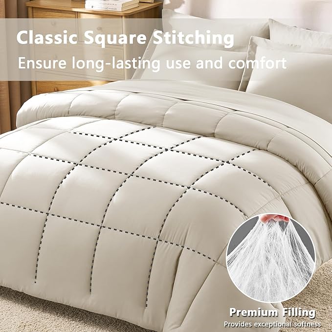 CozyLux King Size Comforter Set Oatmeal - Image 4