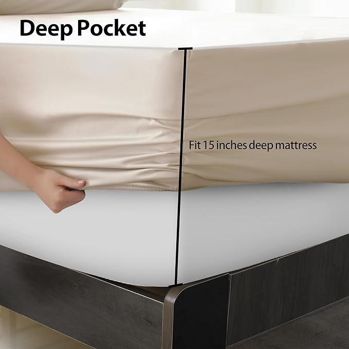 Twin Size Fitted Sheet Only Beige, 100% Egyptian Cotton 600 Thread Count - Image 6