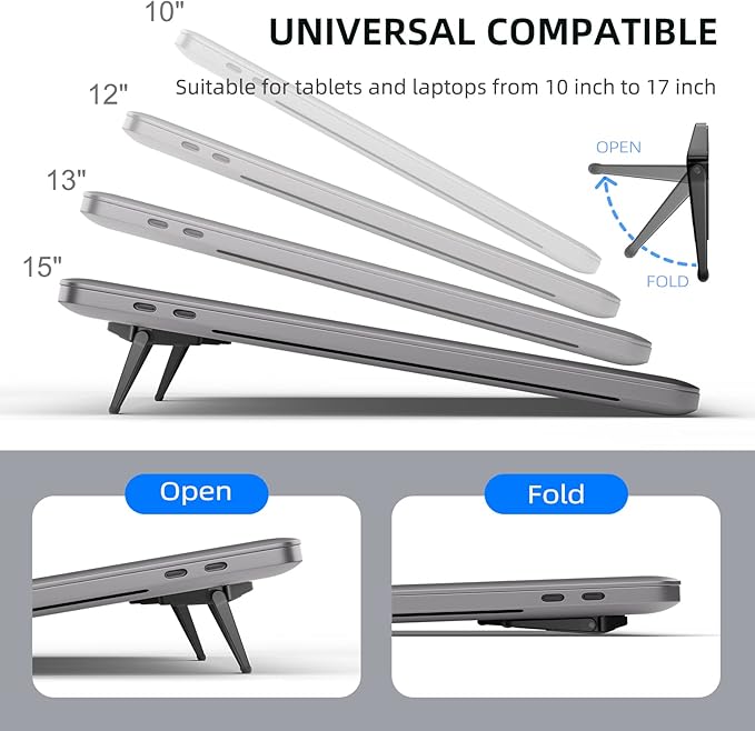 Laptop Stand for Desk, Portable Anti-Slip Keyboard Riser, Zinc Alloy Keyboard Stands, Computer Stand Compatible with MacBook Air/Pro, 10-15.6 Inches Laptops and Keyboards (Black)-DeskoryOffice