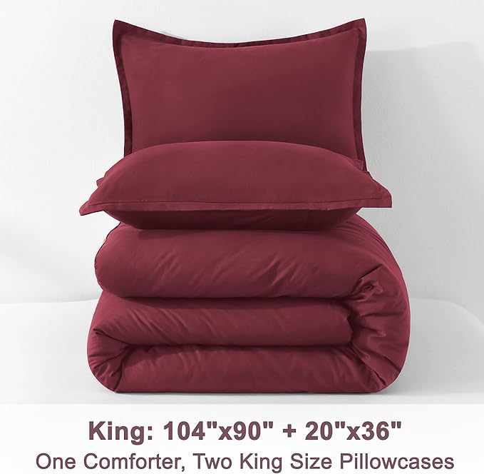 Litanika Burgundy Red Comforter Set King Size, 3 Pieces Lightweight Solid - Image 9