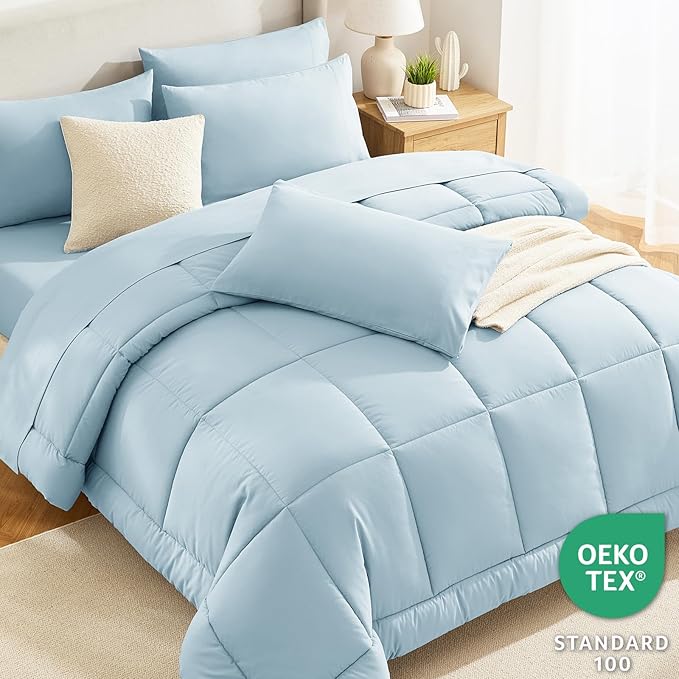 CozyLux Full Size Comforter Sets Light Blue, 7 Pieces Bed in a Bag, All Season - Image 3