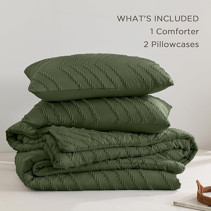 Andency Olive Green Comforter Set Full, Boho Soft Fluffy Warm Lightweight - Image 6