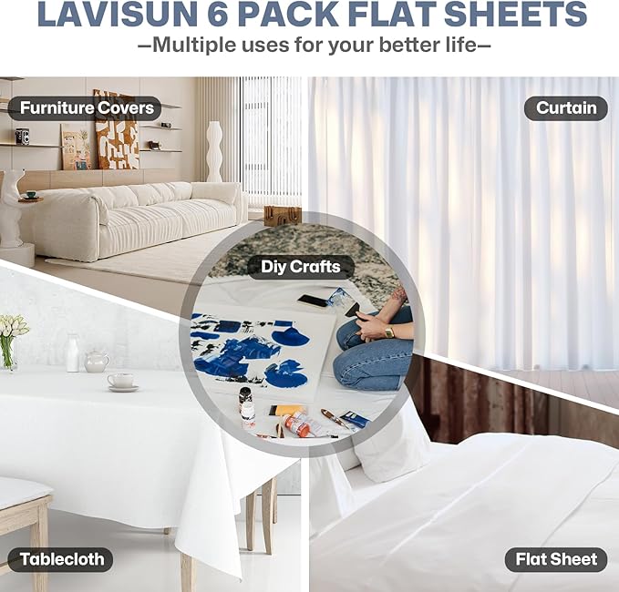 Lavisun Flat Sheets 2 Pack, Hotel Quality Flat Bed Sheets, Brushed Microfiber - Image 6