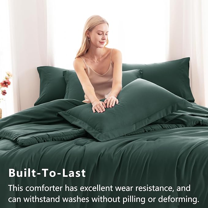 CozyLux Full Size Comforter Sets Forest Green, 7 Pieces Bed in a Bag Full - Image 3