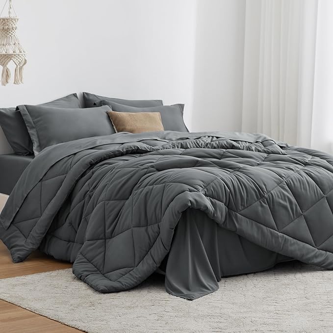 Love's cabin Twin XL Comforter Set Dark Grey, 5 Pieces Twin XL Bed in a Bag by Lovescabin