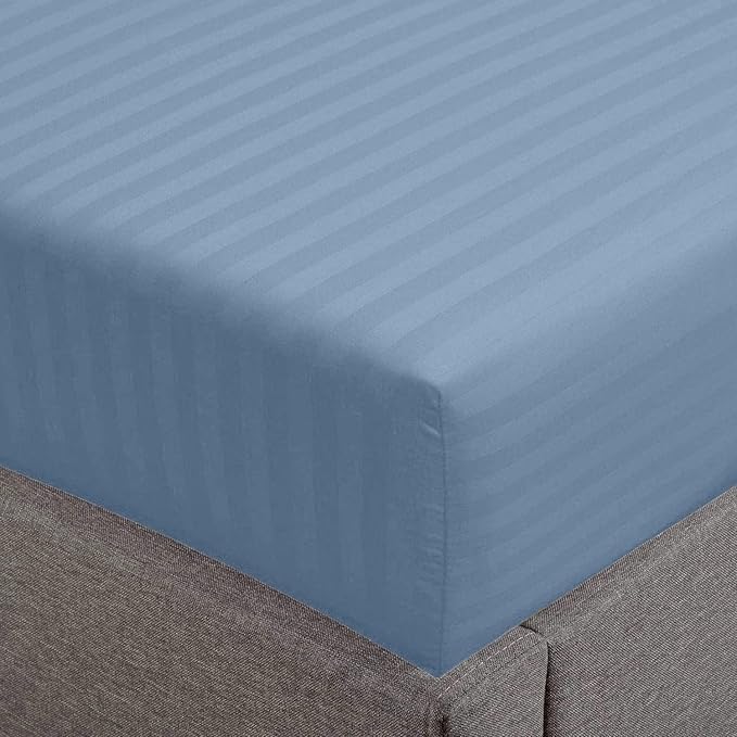 Feather & Stitch 1 Piece Fitted Sheet Full Size, 100% Cotton Damask Sateen Weave by FEATHERSTITCHNEWYORK