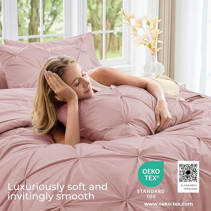 Sasttie Twin Comforter Set, 5-Piece Bed in a Bag, Pintuck Bedding Sets - Image 3