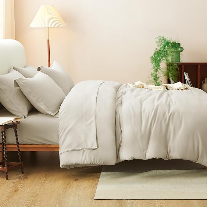 CozyLux Queen Comforter Set Oatmeal, 7 Pieces Bed in a Bag Queen Comforter Set - Image 8