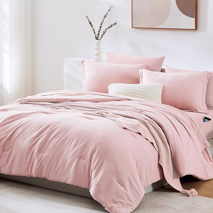 WRENSONGE Full Size Comforter Set- 7 Pieces Soft Pink Bed in a Bag Full Size - Image 2