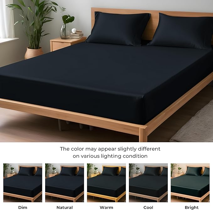 LINENWALAS Fitted Sheet Only Viscose Derived from Bamboo, Bottom Sheet - Image 4