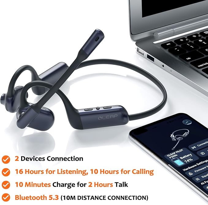 Pilot P200b Pro Wireless Headset with Mic for Work, 50dB Noise Cancelling Headphones with ENC, Bluetooth 5.3 - Wireless Computer Headset for Meetings and Calls-DeskoryOffice