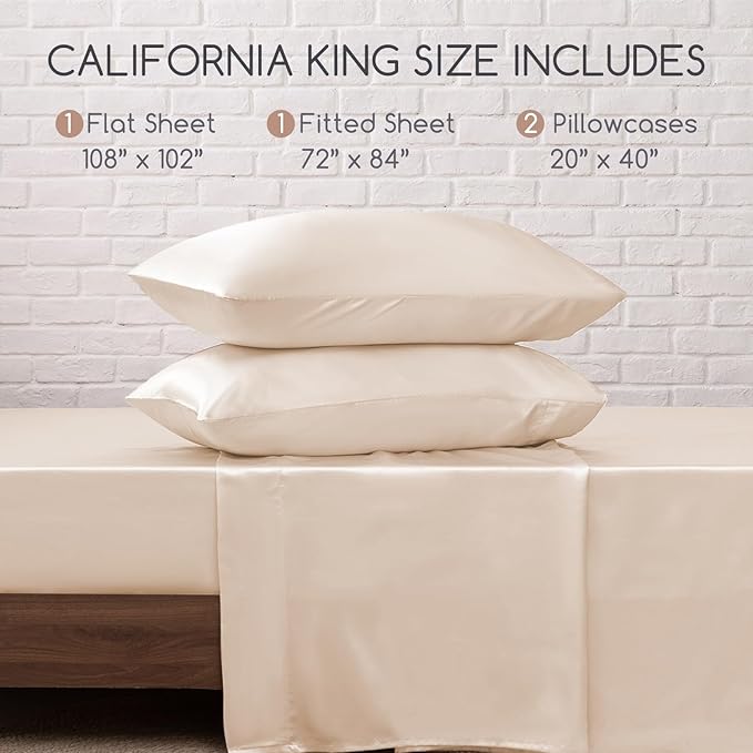 MR&HM Satin Bed Sheets, California King Size Sheets Set - Image 7