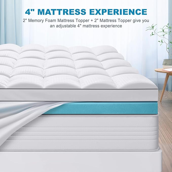 MASVIS California King Size Dual Layer 4 Inch Memory Foam Mattress Topper - Image 6