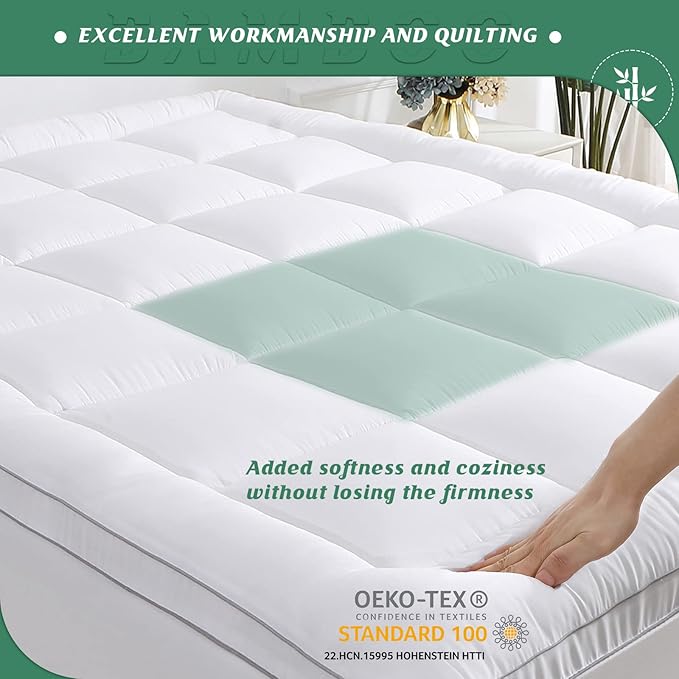 GRT Pillowtop Mattress Topper King Size, Rayon from Bamboo Mattress Cover Padded - Image 4