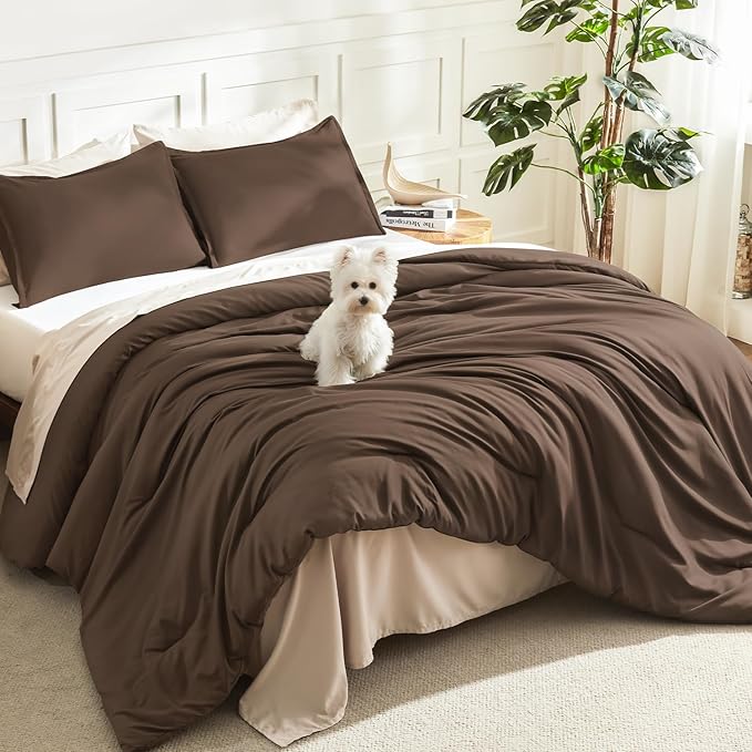 Litanika Brown Comforter Set King Size, 3 Pieces Lightweight Solid Bedding by Litanika