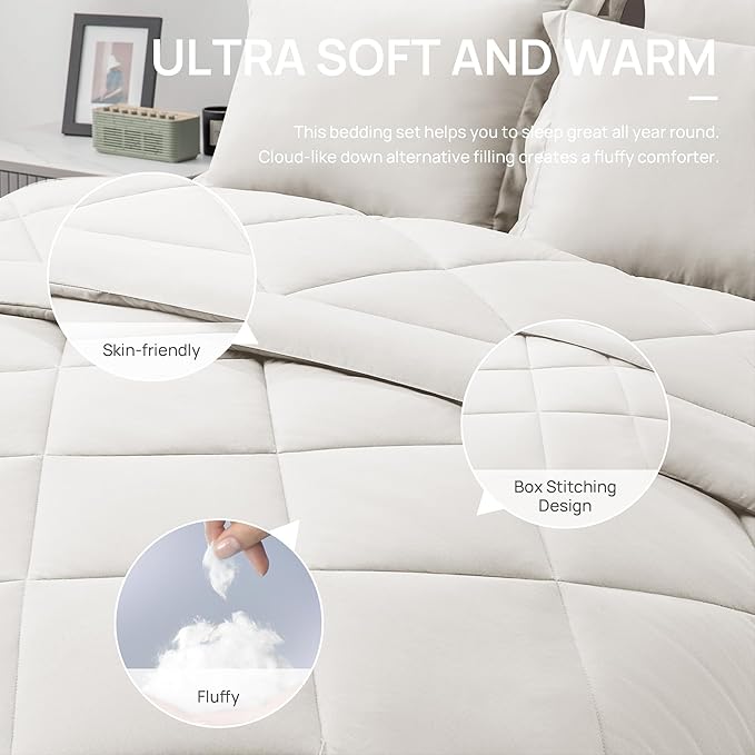 Love's cabin Twin Comforter Set Off White, 5 Pieces Twin Bed in a Bag, All - Image 5