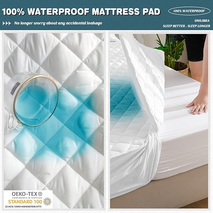 UNILIBRA Queen Mattress Protector Waterproof, Deep Pocket Mattress Pad Cover - Image 2
