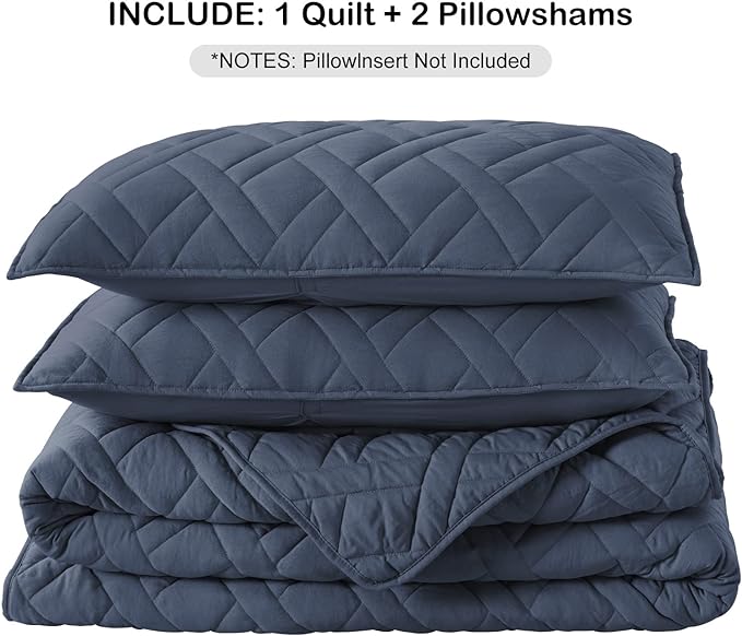 HORIMOTE HOME Quilt Set Queen Size Navy Blue, Classic Geometric Diamond - Image 7