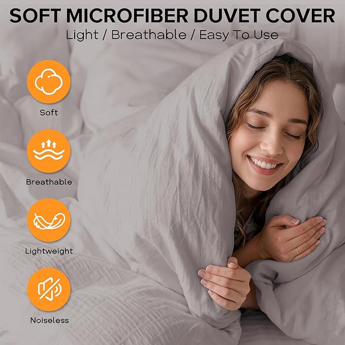 Cozyide Light Grey Duvet Cover King, 3 Pieces Bedding Duvet Covers, Soft - Image 4