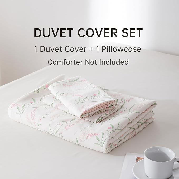 BOLINLIVING Pink Floral Duvet Cover Twin Size, Kids Girls Botanical Leaf Spring - Image 9