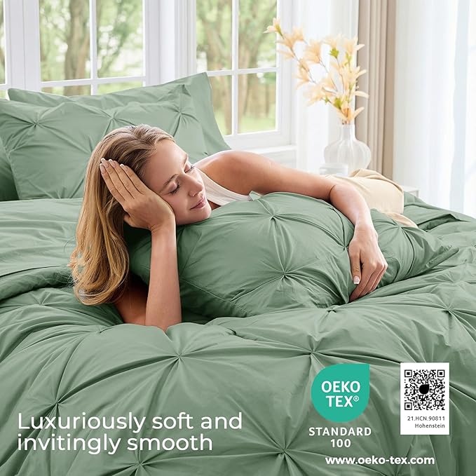 Sasttie California King Comforter Set, 7-Piece Bed in a Bag Cal King, Pintuck - Image 3