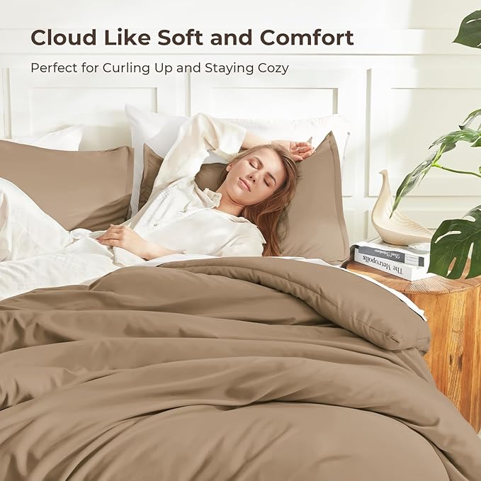 Litanika Taupe Tan Twin/Twin XL Comforter Set, 2 Pieces Solid Bedding Comforter - Image 2