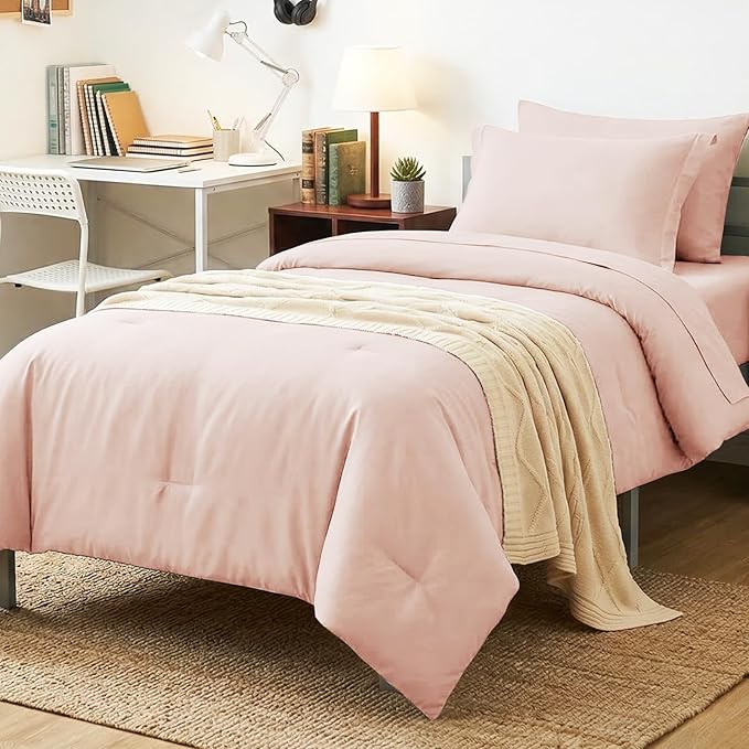 CozyLux Twin XL Comforter Set Blush Pink, 5 Pieces Bed in a Bag Twin Extra Long by CozyLux