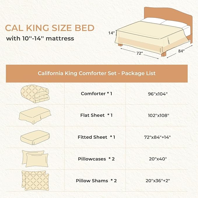 Sasttie California King Comforter Set, 7-Piece Bed in a Bag Cal King, Pintuck - Image 7
