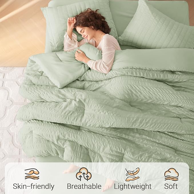 MUXHOMO 5 Pieces Twin Comforter Set, Seersucker Bed in a Bag Twin Size - Image 2