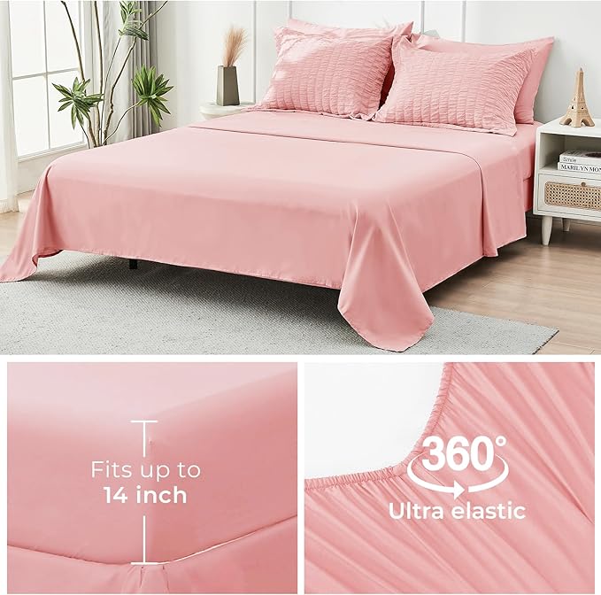 HYMOKEGE Rose Pink Queen Comforter Set Seersucker 7 Pieces, All Season Luxury - Image 6