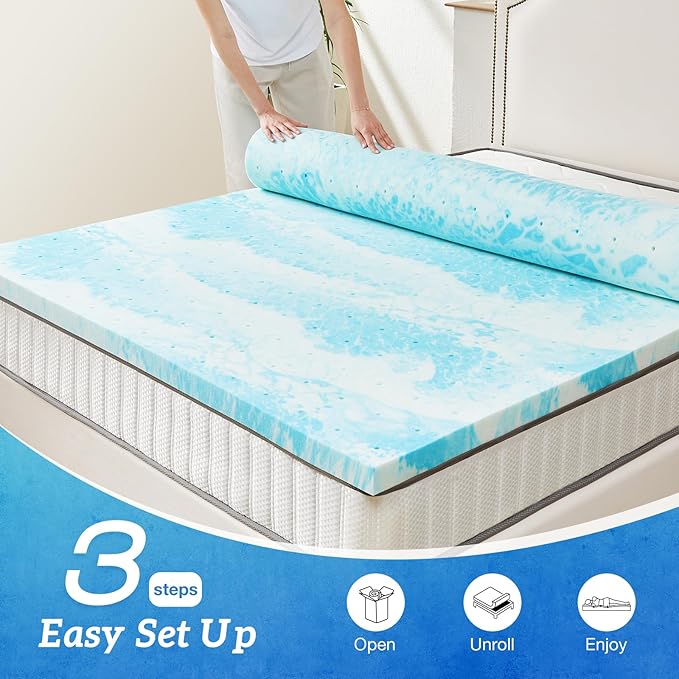 Sweetcrispy Mattress Topper Full, 4 Inch Thick Memory Foam Gel Infused Cooling - Image 6