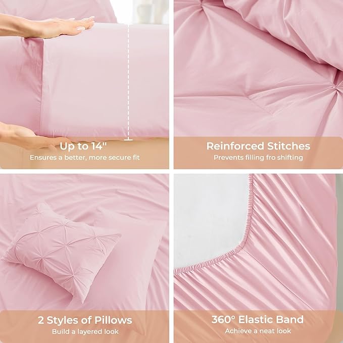Sasttie Full Size Comforter Set, 7-Piece Bed in a Bag, Pintuck Bedding Set - Image 5