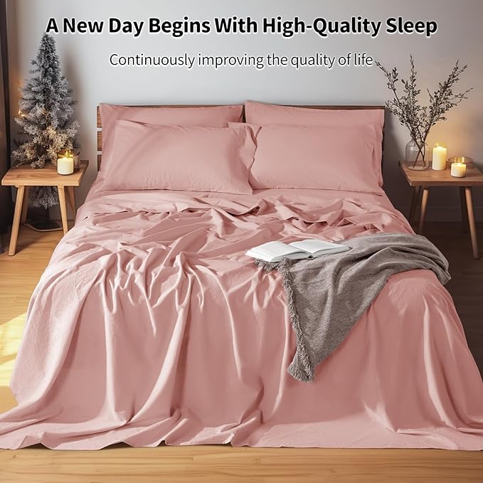 LBRO2M 100% Pure Linen Sheet Set Deep Pocket Up to 16" Bed Sheets Sets - Image 4