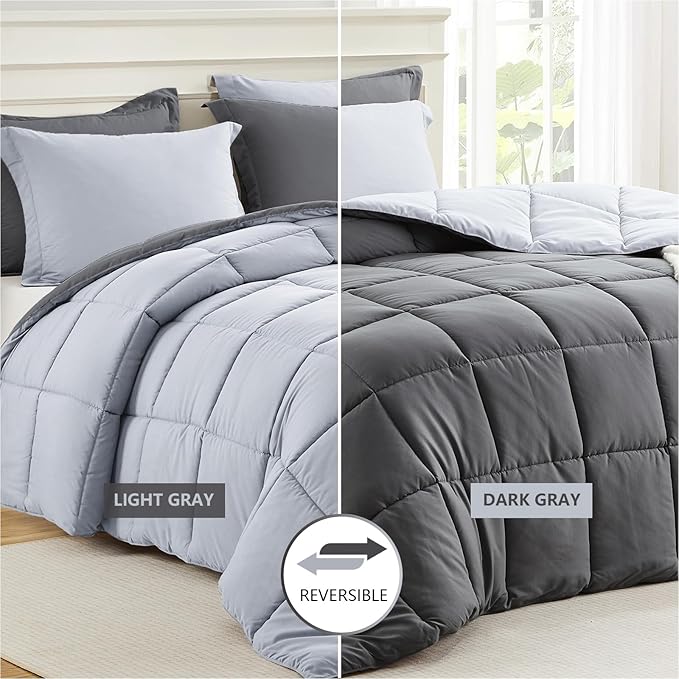 Homelike Moment Oversized Queen Comforter Set Grey, Lightweight Down - Image 2