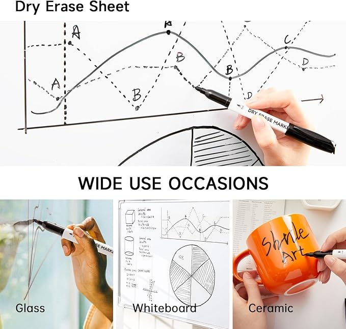 100 Bulk Pack Black Whiteboard Markers with 3 Erasers, Fine Point Dry Erase Markers Perfect For Writing on Dry-Erase Boards, Glass for School Office Home-DeskoryOffice