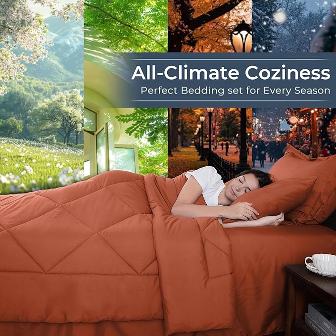 HEVUMYI Burnt Orange Twin Comforter Set - Image 3
