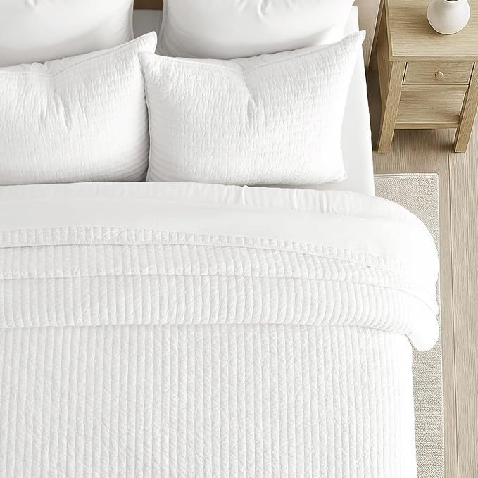 EVERGRACEHOME Cross Stitch Pre-Washed Cotton Quilt Bedding Set King Size - Image 4