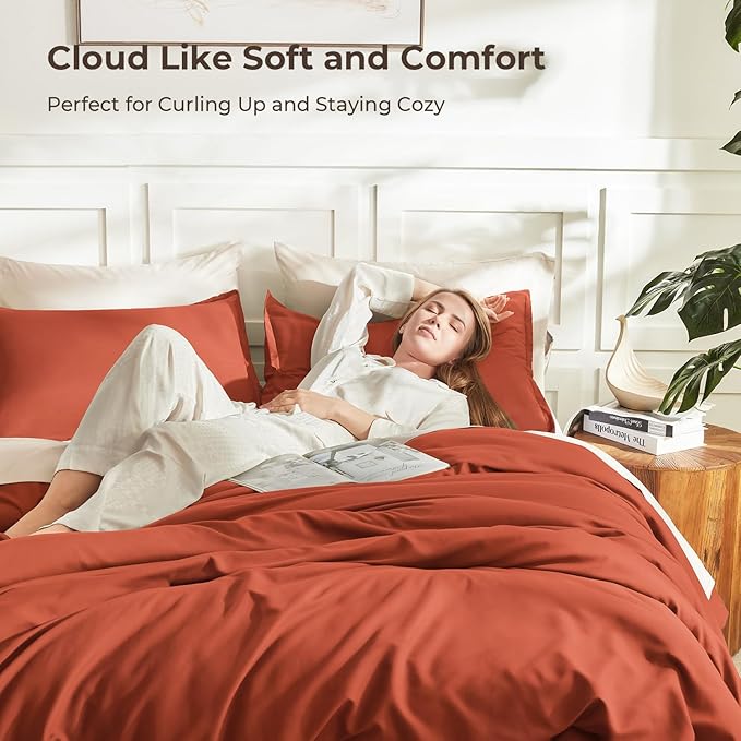 Litanika Comforter King Size Bed Set Burnt Orange, 3 Pieces Terracotta Boho - Image 2