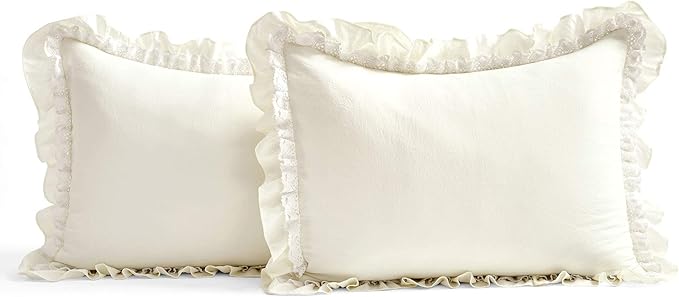 Lush Decor Ella Ruffle Lace Bedspread, 3 Piece Set, King, Ivory - Cute Bed Set - King Bedding - White Bedding - Coquette Decor - Neutral Ruffle Trim - White Lace Trim