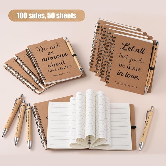 10 Pcs/5 Set of Christian Gifts Spiral Notebooks Bulk Journals with Christian Pens Prayer Journal Christian Journal for Women and Men, Perfect Home Gifts-DeskoryOffice